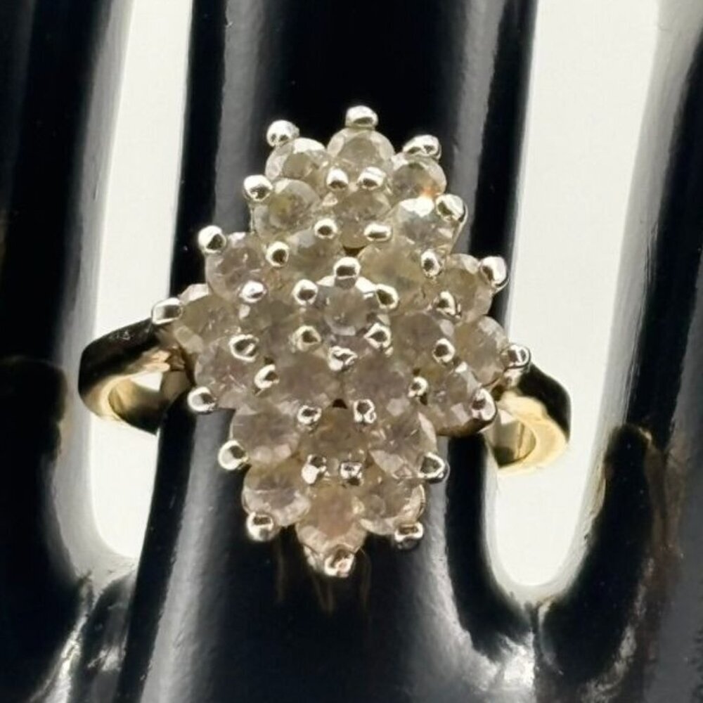 Vintage Ring Cubic Zirconia Cluster and 14 KT. Gold Plated Yellow and White Gold